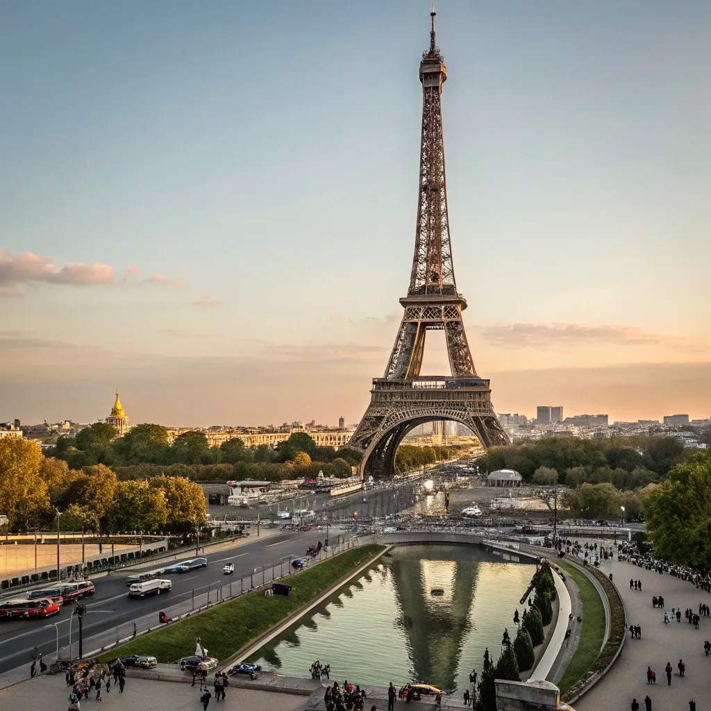 A picturesque view of the Eiffel Tower in Paris